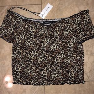 Kendall & Kylie Leopard Print Off the Shoulder Top